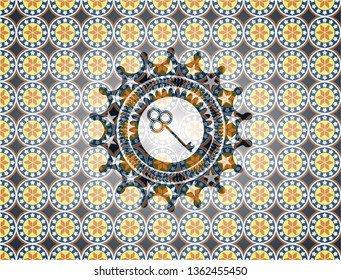 key icon inside arabic style emblem. Arabesque decoration.