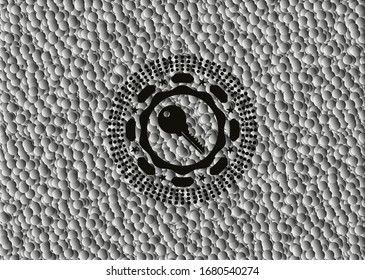 key icon inside black emblem with bubbles background. Vintage. Vector Illustration. Detailed.