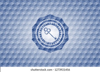 key icon inside blue hexagon badge.