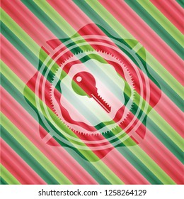 key icon inside christmas badge.