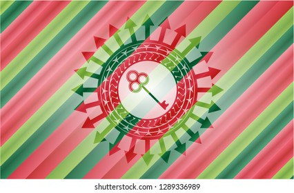key icon inside christmas badge background.