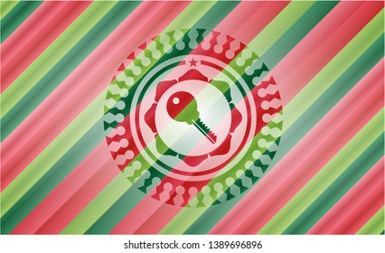 key icon inside christmas badge background.