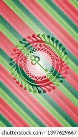 key icon inside christmas colors style badge.