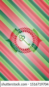 key icon inside christmas emblem background.