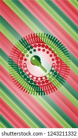 key icon inside christmas style badge..