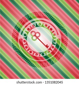 key icon inside christmas style emblem.
