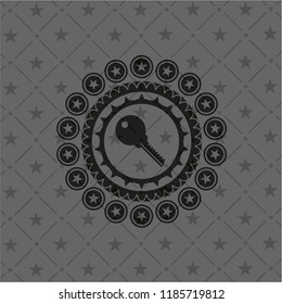 key icon inside dark emblem. Retro