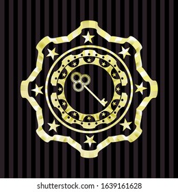 key icon inside gold badge or emblem