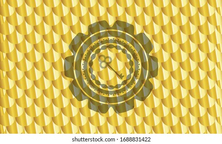 icono de la tecla dentro de la placa dorada. Patrón de escalas. Ilustración vectorial. Detallado.
