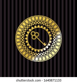 key icon inside gold emblem or badge