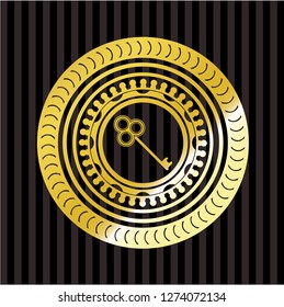 key icon inside golden badge or emblem