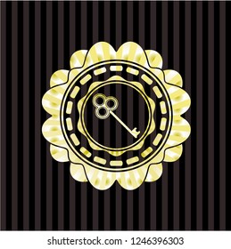 key icon inside golden emblem or badge