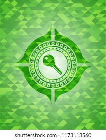key icon inside green emblem with mosaic background