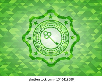 key icon inside green emblem with mosaic ecological style background