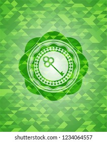 key icon inside green mosaic emblem