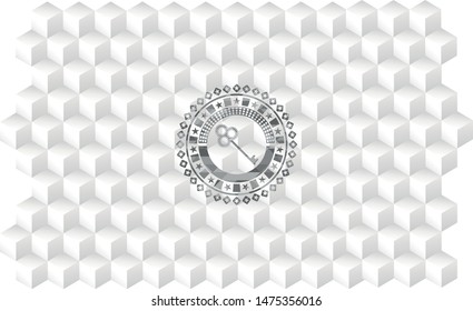 key icon inside grey emblem with cube white background