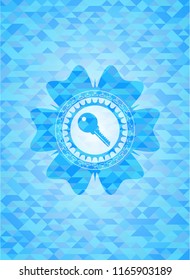 key icon inside light blue emblem with mosaic ecological style background