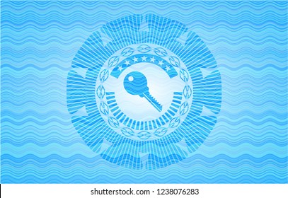 key icon inside light blue water badge.