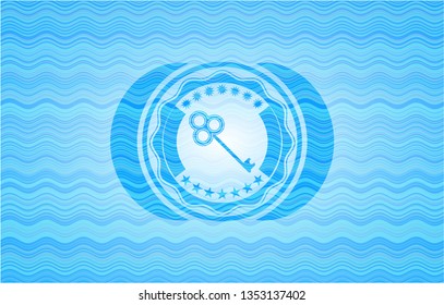 key icon inside light blue water emblem.