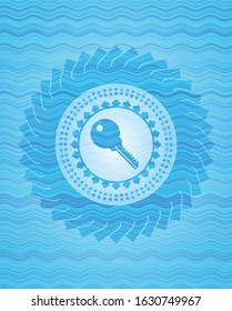 key icon inside light blue water emblem.