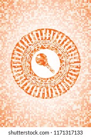 key icon inside orange mosaic emblem with background