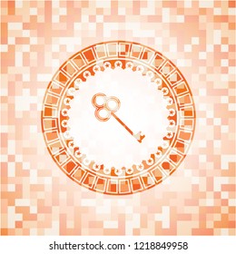 key icon inside orange mosaic emblem