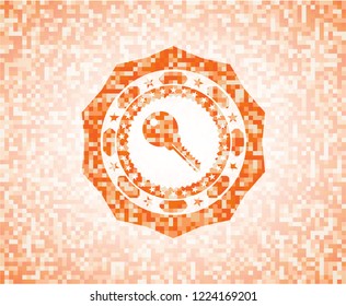 key icon inside orange mosaic emblem with background