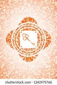 key icon inside orange mosaic emblem with background