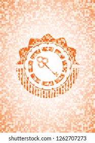key icon inside orange mosaic emblem