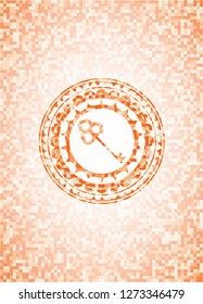 key icon inside orange mosaic emblem