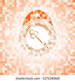 key icon inside orange mosaic emblem with background