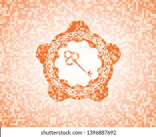 key icon inside orange mosaic emblem