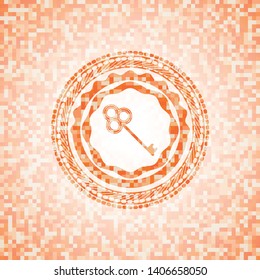 key icon inside orange mosaic emblem with background