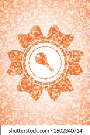 key icon inside orange mosaic emblem