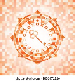 key icon inside orange mosaic emblem. 