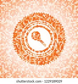 key icon inside orange tile background illustration. Square geometric mosaic seamless pattern with emblem inside.