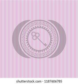 key icon inside pink emblem. Vintage.