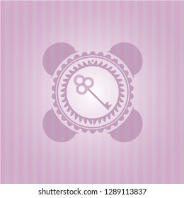 key icon inside pink emblem. Retro