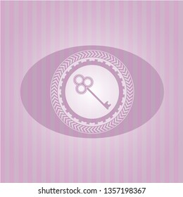 key icon inside pink emblem. Vintage.