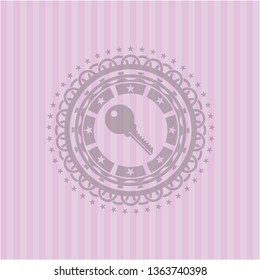key icon inside pink emblem. Vintage.