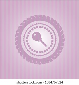 key icon inside pink emblem. Vintage.