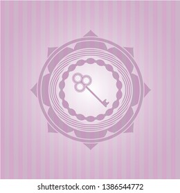 key icon inside pink emblem. Retro