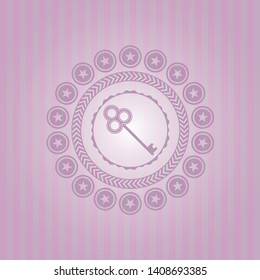 key icon inside pink emblem. Retro