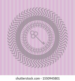 key icon inside pink emblem. Retro