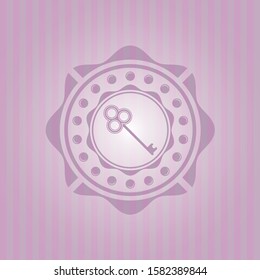 key icon inside pink emblem. Vintage.