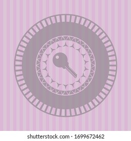 key icon inside pink emblem. Vintage.