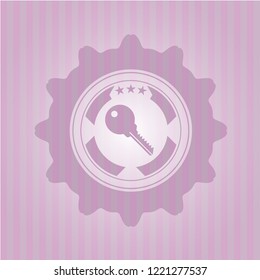 key icon inside realistic pink emblem