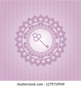 key icon inside realistic pink emblem