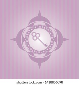 key icon inside realistic pink emblem
