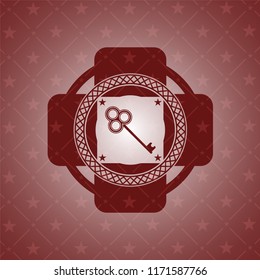 key icon inside realistic red emblem